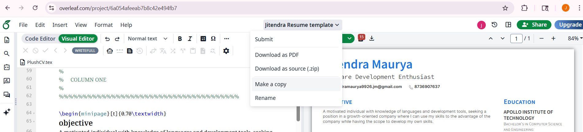 Make a copy dropdown